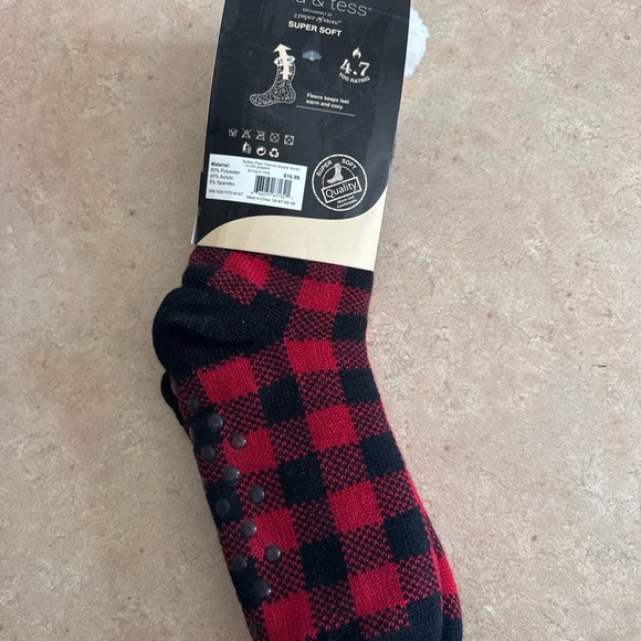 Red and Black Plaid Thermal Slipper Socks - Picture 2 of 2
